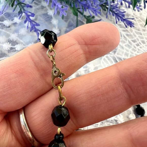 Vintage Signed Monet Black Faceted Lucite Bead Necklace 23” - Picture 6 of 7